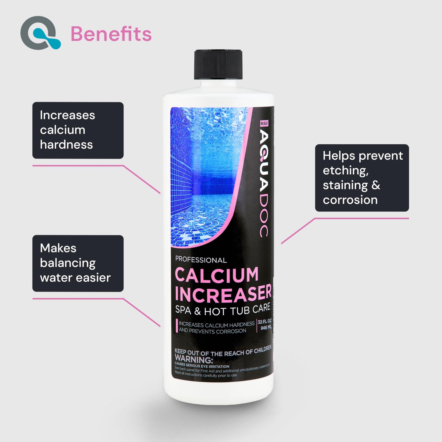 AquaDoc Spa Calcium Hardness Increaser - 32 oz - Calcium Chloride Granules for Balanced Hot Tub Water - Made in USA