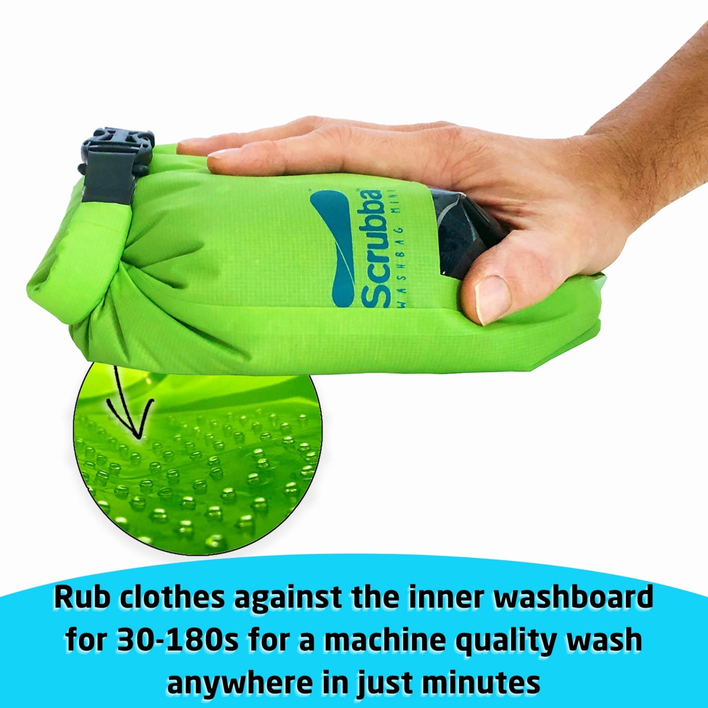 Scrubba MINI Wash Bag - Ultra-Compact Portable Washing Machine - Pocket-Size Clothes Washer for Travel, Camping & Hiking - Dry Bag & Laundry Essentials - Use with Detergent or Hand Soap - 3.0 oz.