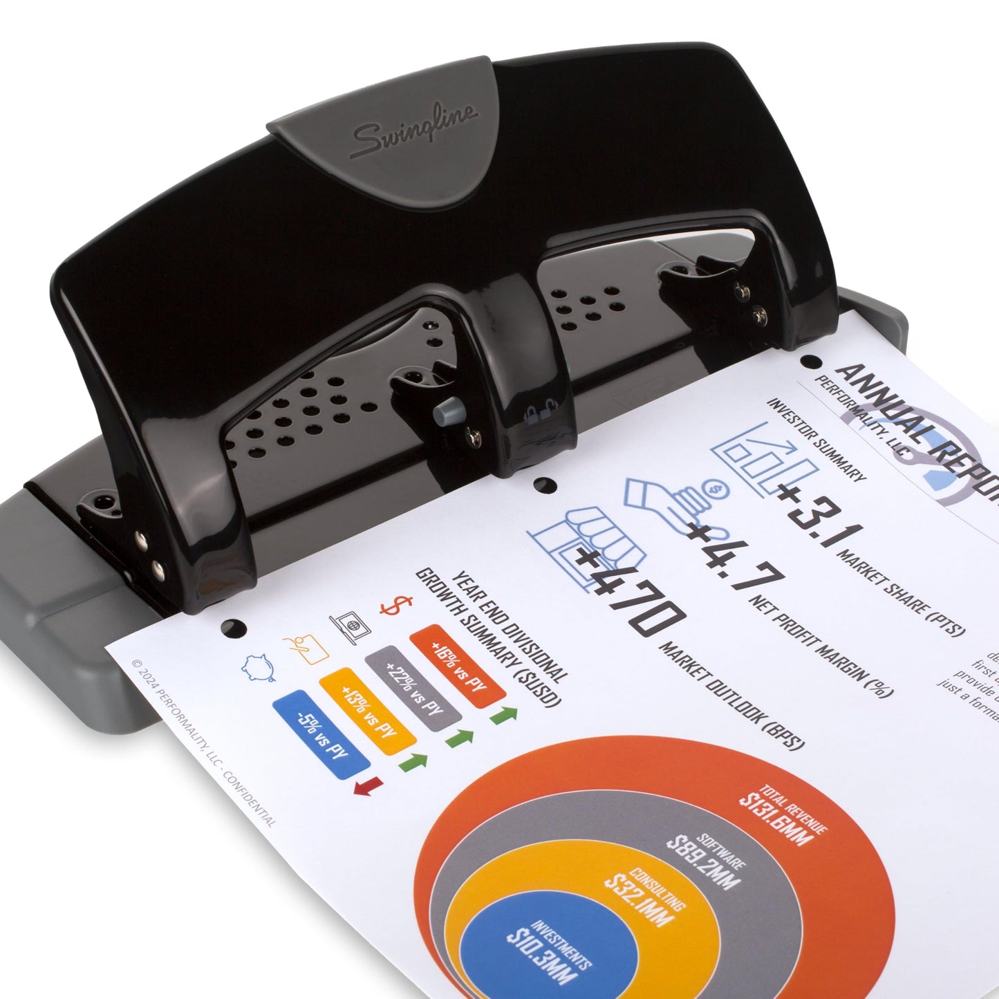 Swingline 3 Hole Punch, 20 Sheet Capacity Three Hole Puncher 3 Ring, Paper Punch, SmartTouch Low Effort, Black & Silver (74133)