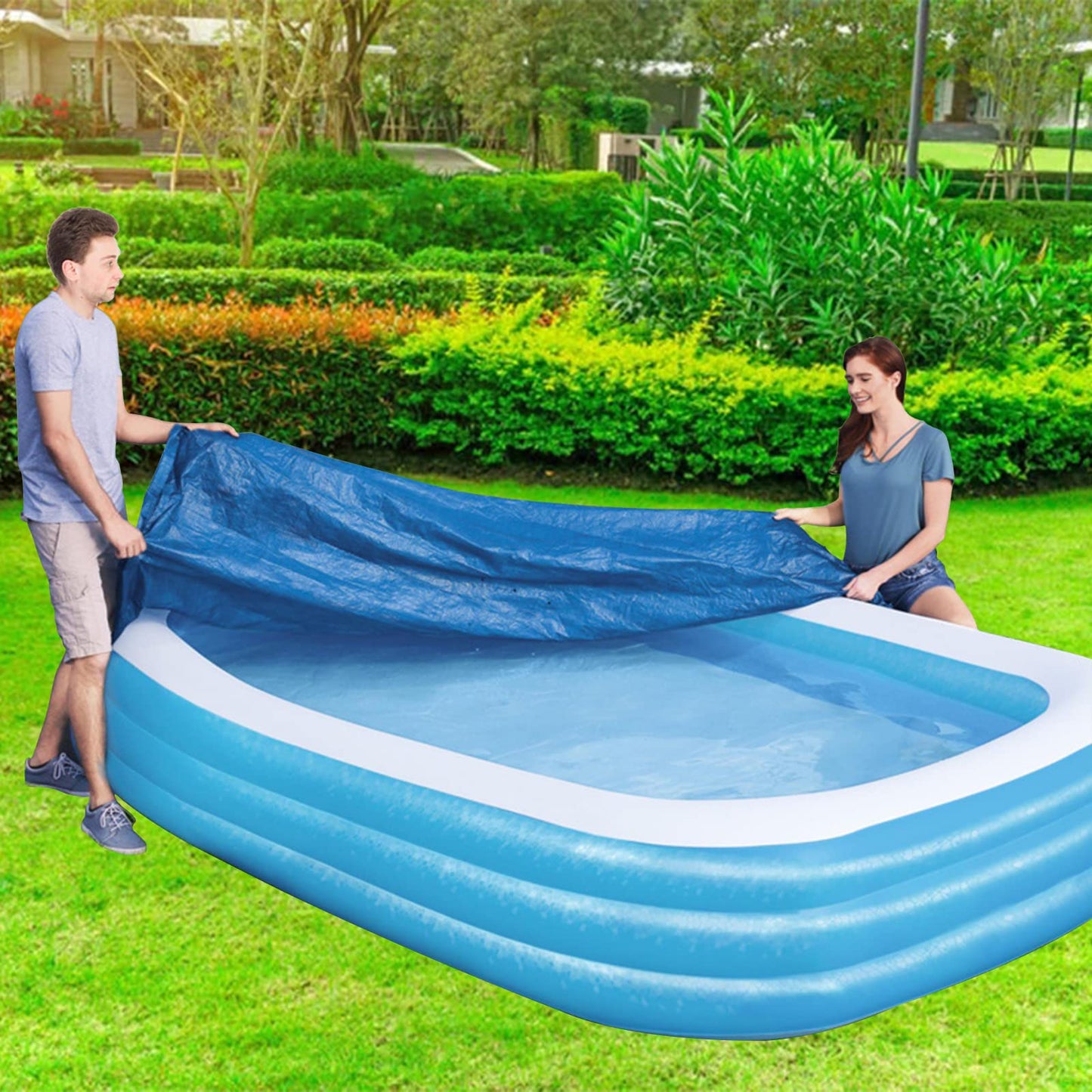 Rectangle Pool Cover, Inflatable Underground Pool Cover Dust and Rainproof Home Pools Cover, Fits 120 in x 72 in Frame Pool and Solar Cover for Garden Outdoor (10ft X 6ft)