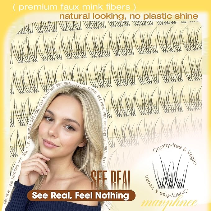 All 8MM Short Lash Clusters Natural Eyelash Clusters Feathered Cluster Eyelash Extensions with Flexible Clear Band & C Curl For My Lashes But Better Effect