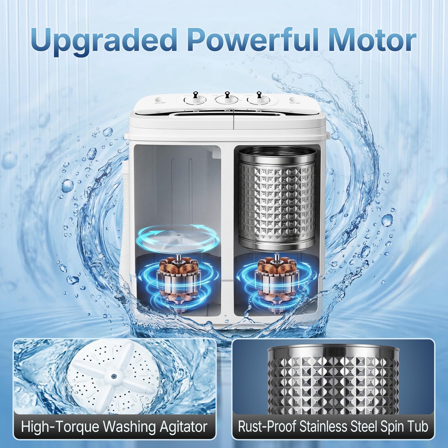 SUPER DEAL Compact Mini Twin Tub Washing Machine 13lbs Capacity Portable Washer Wash and Spin Cycle Combo, Built-in Gravity Drain for Camping, Apartments, Dorms, College, RV’s and Small Spaces