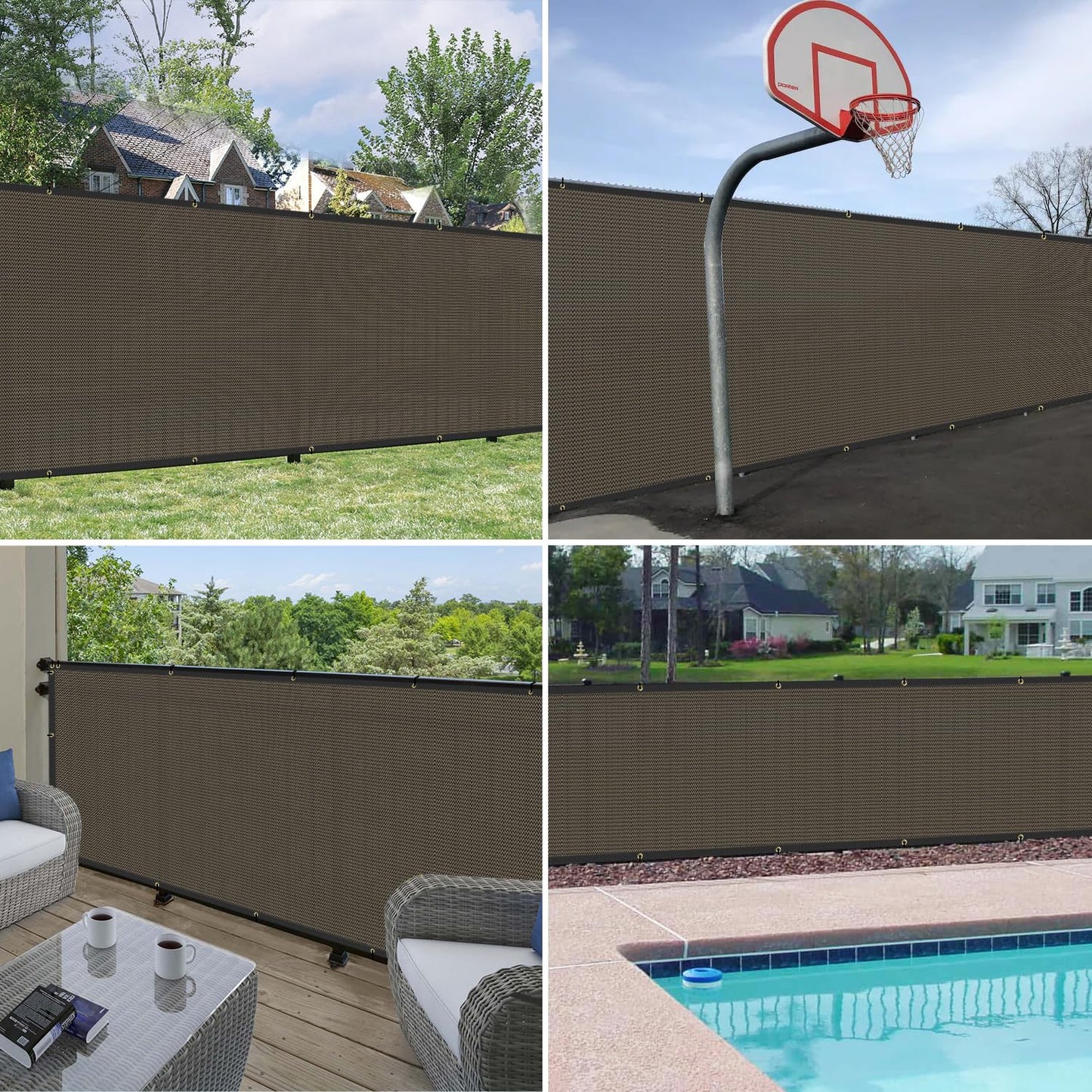 Windscreen4less 4' x 251' Privacy Fence Screen Heavy Duty Windscreen Fencing Mesh Fabric Shade Net Cover with Brass Grommtes for Outdoor Wall Garden Yard Pool Deck Brown