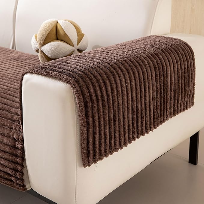 HAOMAIJIA Non-Slip Couch Armrest Covers for Sofa,Fuzzy Couch Arm Covers Set of 2,Washable Thick Soft Recliner Chair Arm Cover Protectors (Brown, 23" x 23" 2 Pack)