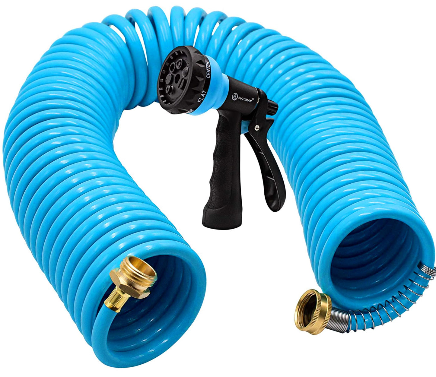 AUTOMAN Recoil Garden Hose 50 ft, EVA Curly Water Hose with Brass Connectors, Coil Garden Water Hose,Includes 7-Pattern Function Sprayer,Retractable,Corrosion Resistant Garden Coil Hose