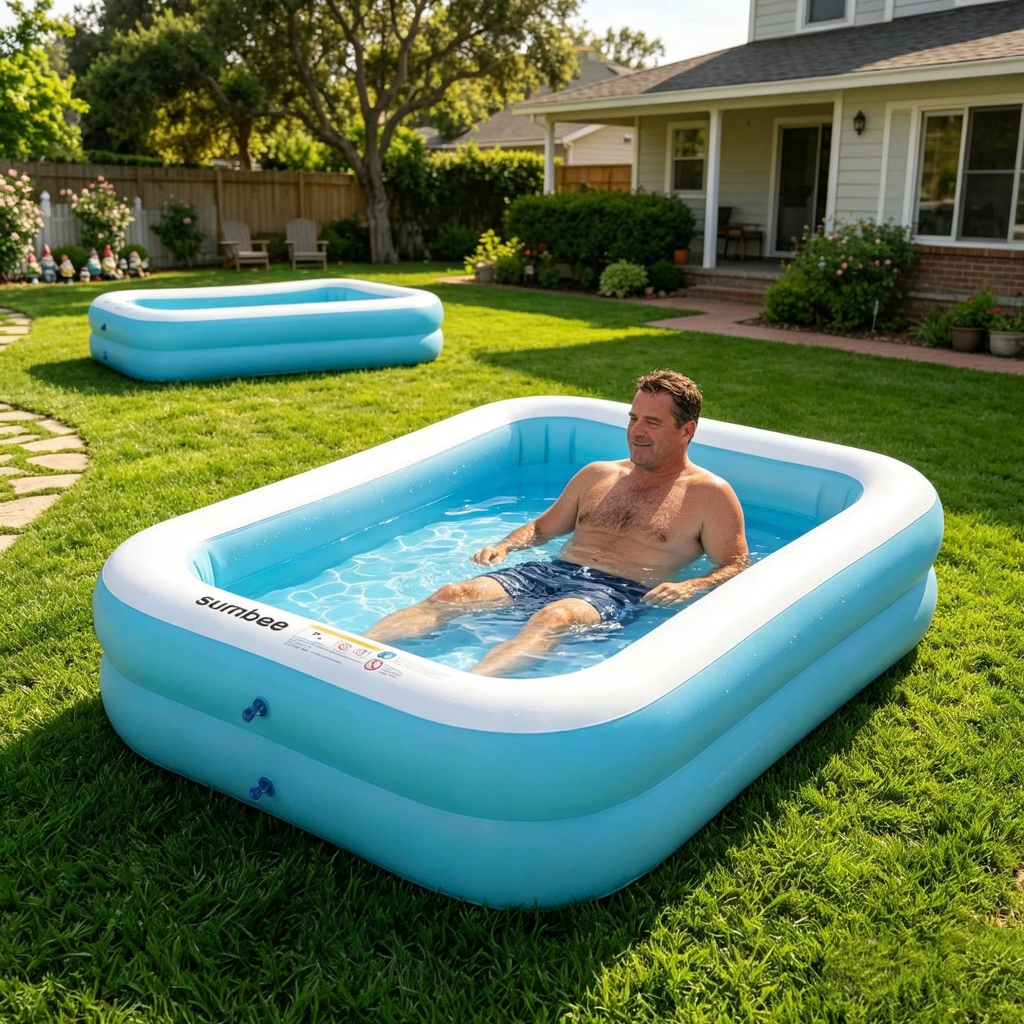 Sumbee Inflatable Pool for Kids and Adults, 103" x 69" x 20" Oversized Thickened Blow Up Swimming Family Pool for Toddlers Outdoor Patio Backyard Garden Deck Summer Party, Full Size Rectangular Blue