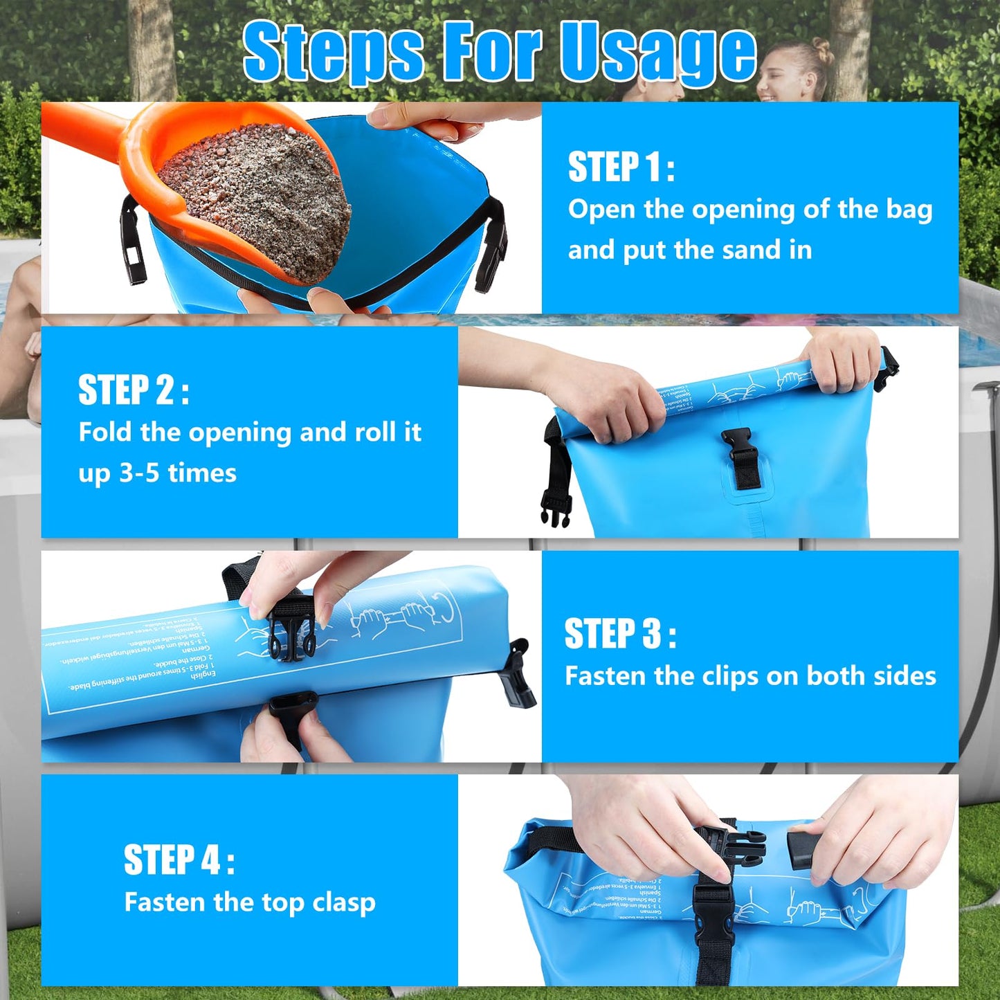 2 Pack 75lb Heavy Duty Pool Ladder Weights, No Breaken Pool Step Weights for Above Ground Pools, 500D PVC Waterproof Pool Stair Weights Pool Sand Bags for Above Ground Swimming Pools Stair (Sky Blue)