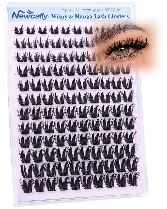Bunny Manga Lash Clusters Wispy Spikes Eyelash Clusters Anime Fairy Cluster Eyelash Extensions Natural 8-16MM Individual Lashes CD-Curly DIY Lash Extension at Home by Newcally