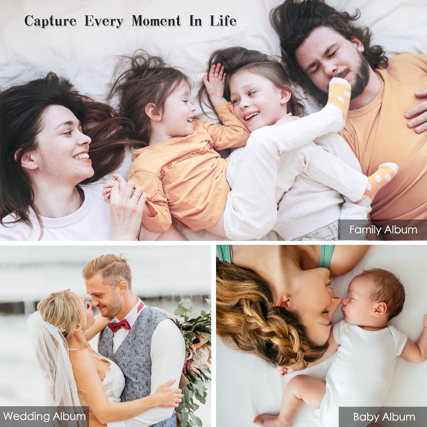 Spbapr Large Photo Album Self Adhesive 60 Pages Linen cover DIY Magnetic Scrapbook album with A Metal Pen Hold 3x5 4x6 5x7 6x8 8x10 Pictures