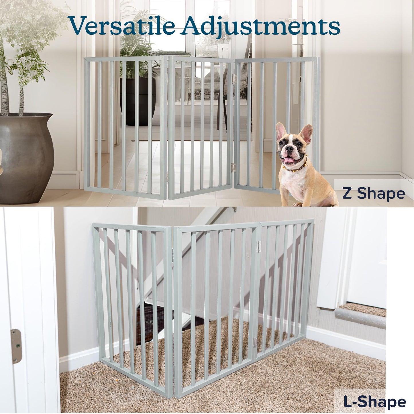Pet Gate - 3-Panel Indoor Foldable Dog Fence for Stairs, Hallways, or Doorways - 54x24-Inch Retractable Wood Freestanding Dog Gates by PETMAKER (Gray)