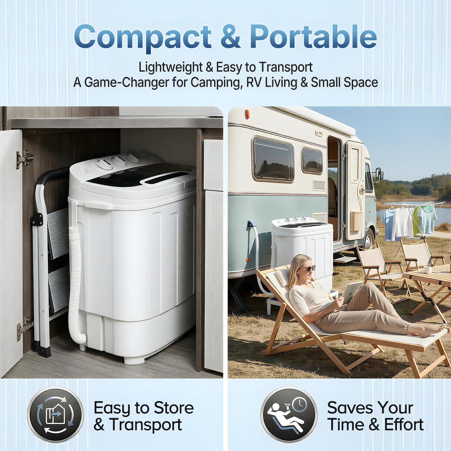 SUPER DEAL Compact Mini Twin Tub Washing Machine 13lbs Capacity Portable Washer Wash and Spin Cycle Combo, Built-in Gravity Drain for Camping, Apartments, Dorms, College, RV’s and Small Spaces