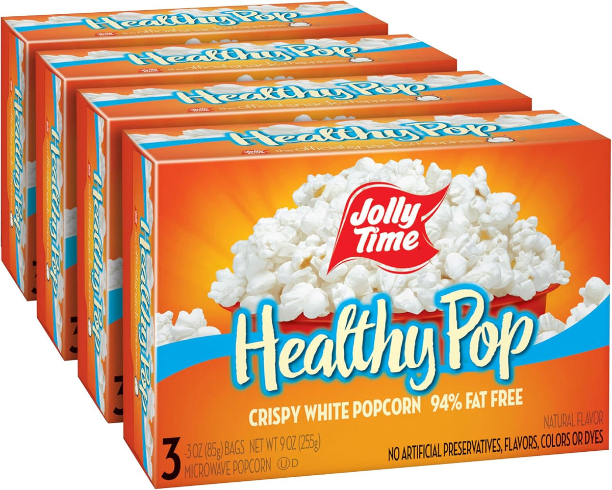 Jolly Time Healthy Pop Microwave Popcorn, Low Fat Gluten Free Non-GMO, 3oz Sharing Bag, 3 Bags Per Carton (Healthy Pop - Crispy N' White, 3 Ounce (Pack of 12))