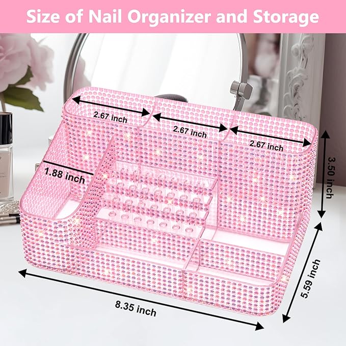 CGBE Nail Drill Holder, 28 Holes Drill Bit Holder for Nails, Professional Nail Tool Organizer, Nail Desk Organizer for Nail Tech, Nail Salon DIY Use - Diamond LightPink
