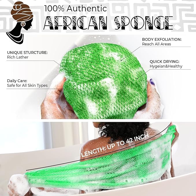 African Net Sponge with Knots - 2 Pieces Exfoliating Body Scrubber Bath Sponge - Back Scrubber Washcloth for Shower - Real African Scrub Exfoliator Body Care for Women