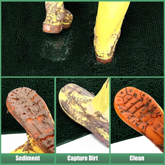 IM HOME Chenille Absorbent Outdoor Doormat 48" x 30", Washable Muddy Door Mats for Dog Non Slip Indoor Doormat Dog Mat for Muddy Paw Front Inside Doormats for Entryway Dark Green