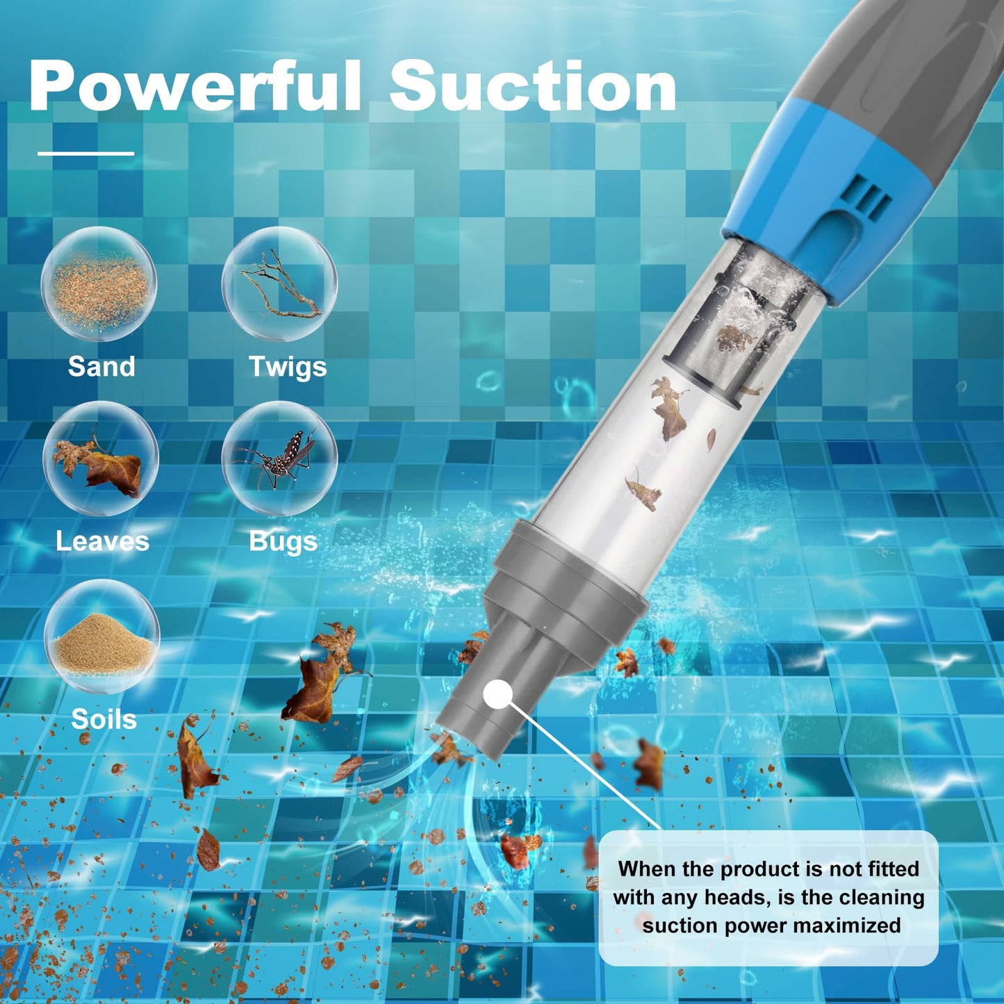 4 in 1 Cordless Rechargeable Small Pool Vacuum spa hot tub 90 Mins Running Time, 12 Gallons/Min Powerful Suction