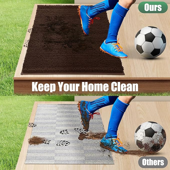 IM HOME Chenille Absorbent Outdoor Doormat 36" x 24", Washable Muddy Door Mats for Dog Non Slip Indoor Doormat Dog Mat for Muddy Paw Front Inside Doormats for Entryway Brown