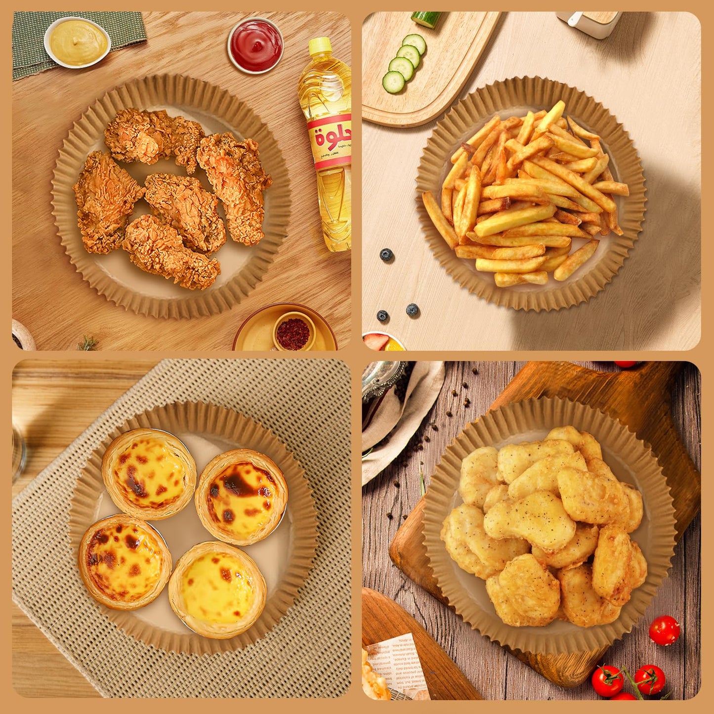 200pcs Air Fryer Disposable Liner, Non-Stick Parchment Paper for Baking, Oil-Proof, Water-Proof, Food Grade (6.3" Bottom, 7.9" Top)