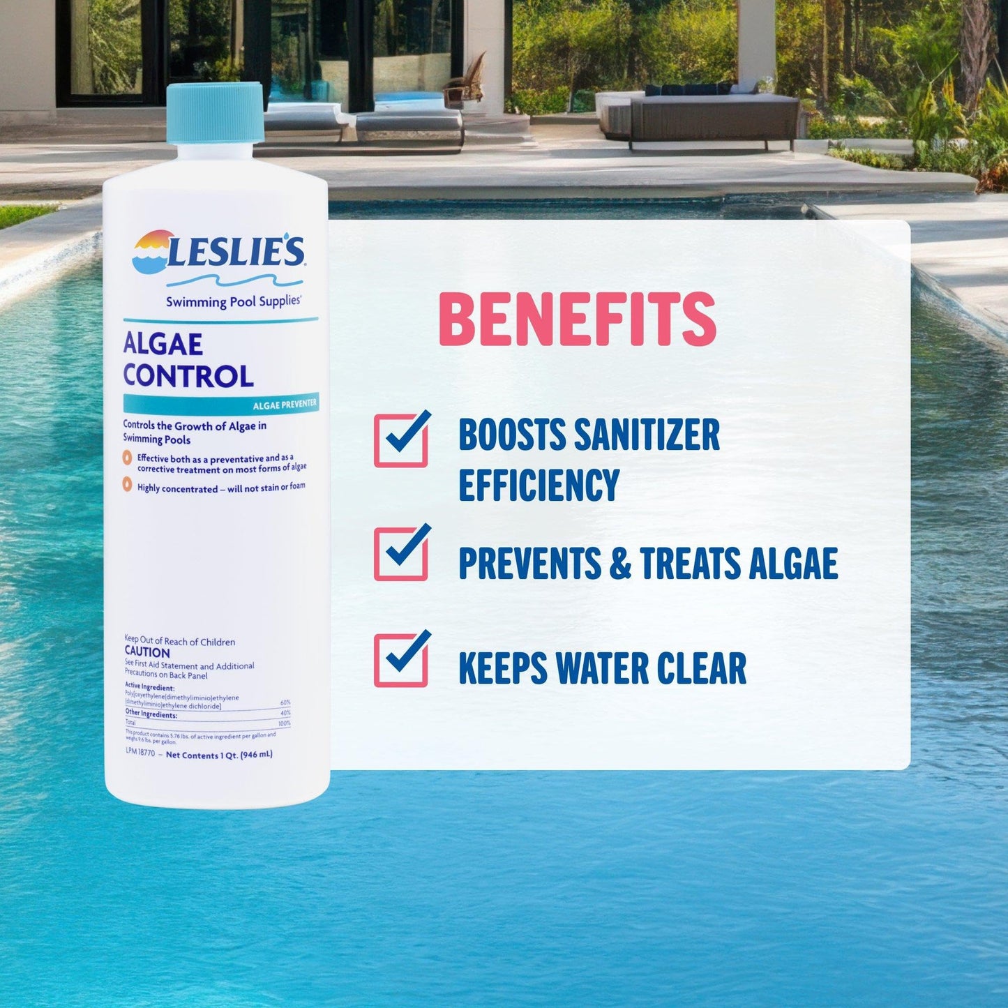 Leslie's Algae Preventative - Non-Staining Algae Control for Swimming Pools, Spas, and Hot Tubs - 1 Gallon