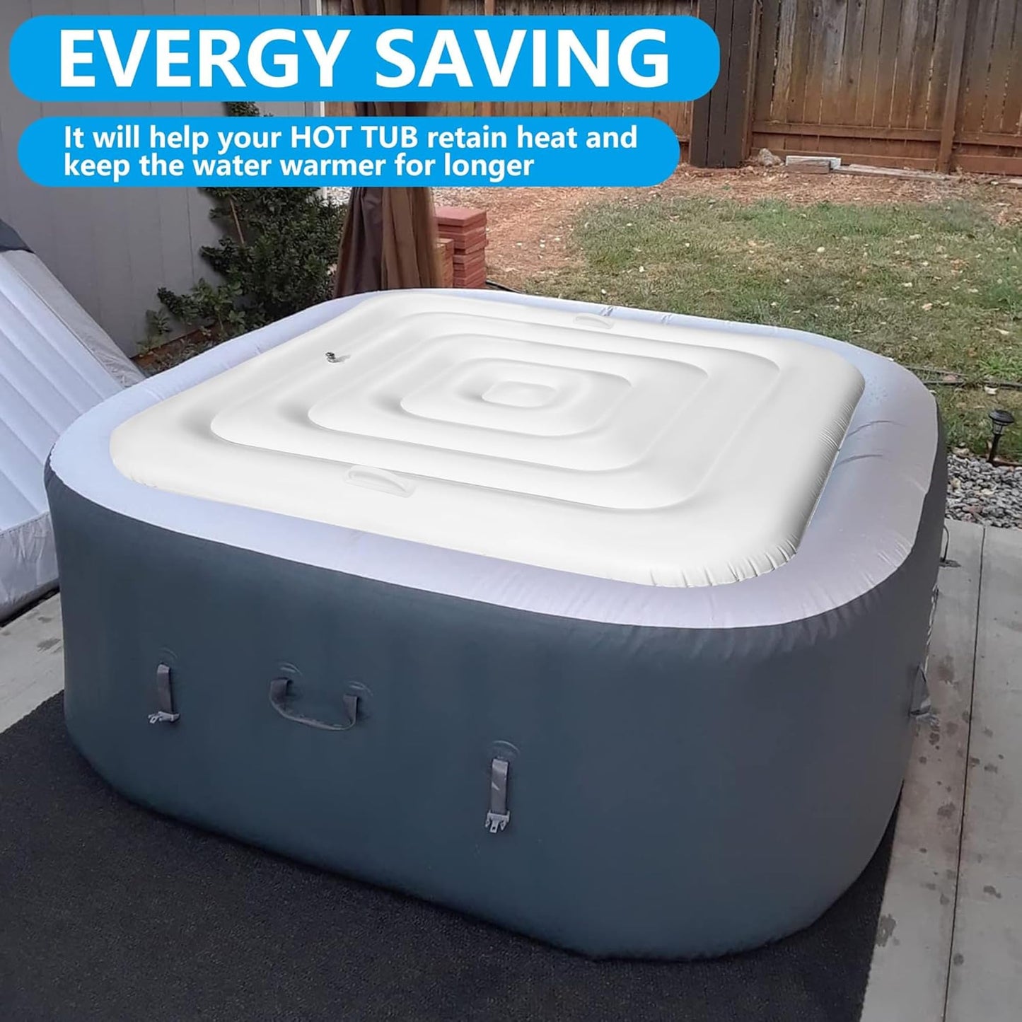 Tlswshsy 4.2Ft Inflatable Hot Tub Cover- Energy Saving Lid for Square Hot Tub- Foldable Protective Rain Overflow Cover for Inflatable Outdoor Hot Tubs