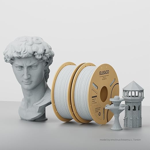 ELEGOO PLA Filament 1.75mm Marble Cement Gray 1KG, Rock Stone 3D Printer Filament Dimensional Accuracy +/- 0.02mm, 1kg Spool(2.2lbs) Fits for Most FDM 3D Printers