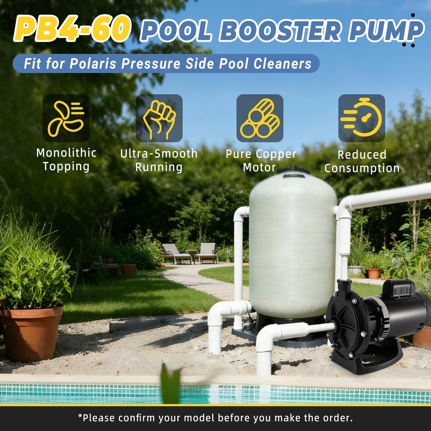 Ytrica PB4-60 Booster Pump, 3/4 HP Fit for Polaris 180 280 380 480 3900 Pressure Side Pool Cleaners, 230/115V 60HZ - Replace for PB460 Polaris Pool Booster Pump