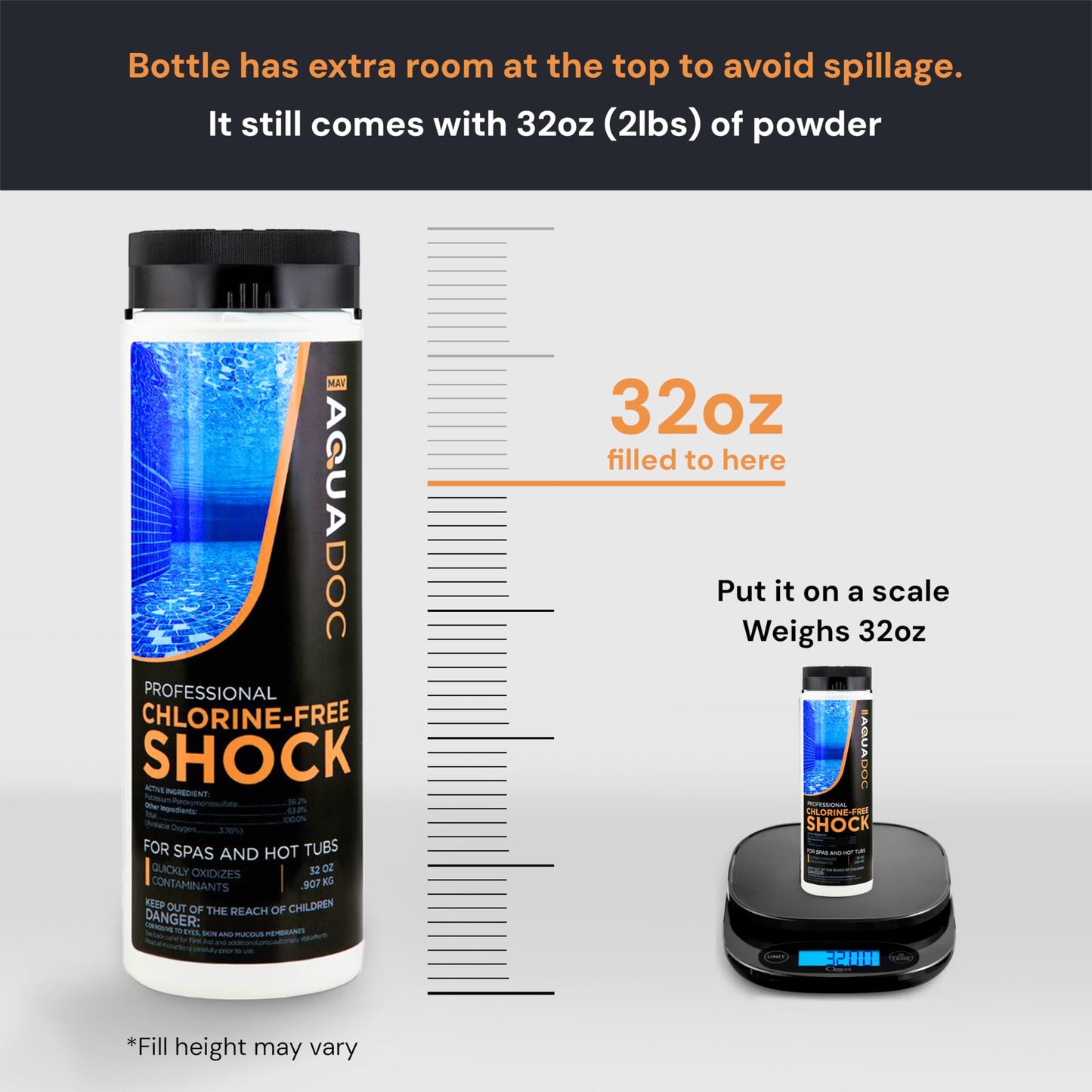 AquaDoc Non Chlorine Hot Tub Shock - 32oz (2 Pack) - Enhanced Spa Shock to Assist Bromine and Chlorine - Spa Oxidizer Made in USA