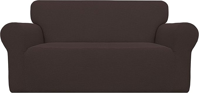 Easy-Going Stretch Oversized Loveseat Slipcover 1-Piece Sofa Cover Furniture Protector Couch Soft with Elastic Bottom for Kids Polyester Spandex Jacquard Fabric Small Checks Chocolate