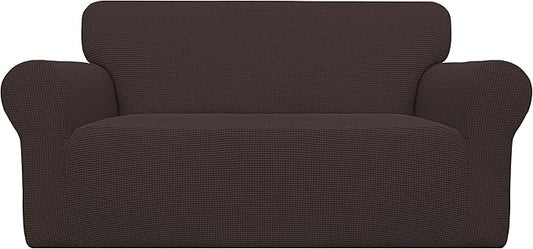 Easy-Going Stretch Oversized Loveseat Slipcover 1-Piece Sofa Cover Furniture Protector Couch Soft with Elastic Bottom for Kids Polyester Spandex Jacquard Fabric Small Checks Chocolate