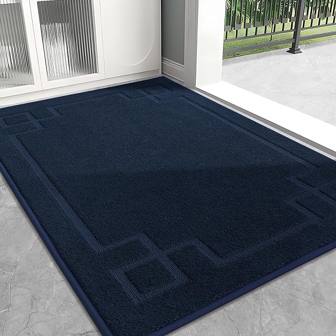 BEQHAUSE Door Mat 32" x 48", Non-Slip Door Mats Indoor Entryway Rugs Washable Low-Profile Absorbent and Stain Resist Floor Mats, Dog Door Mat for Front Back Door, Mud Wet Shoes & Paws, Navy Blue