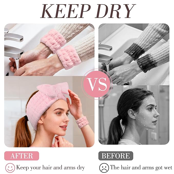 9 Pcs Spa Headband for Washing Face,Skincare Headband and Wristband Set,Women Teen Girls Facial Hairbands for Washing Face, Makeup, Sports, Yoga (pink+apricot+black)