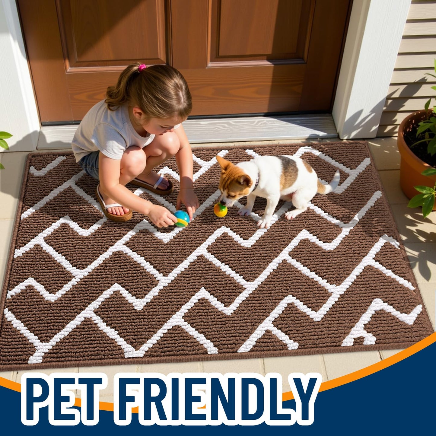 OLANLY Front Door Mat, Non-Slip Rubber Backing, Dirt Resistant and Absorbent, Washable, Easy to Clean Low-Profile Indoor Doormat for Back Door, Entryway, Inside Entrance, 48x32, Coffee
