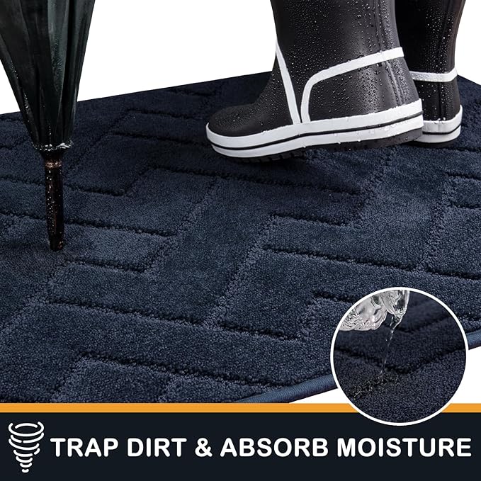 PURRUGS Dirt Trapping Door Mat 24" x 35.5", Non-Slip Machine Washable Entry Rug, Dog Doormat, Indoor Front Door Mat, Super Absorbent Entryway Rug for Muddy Shoes & Paws, Navy Blue