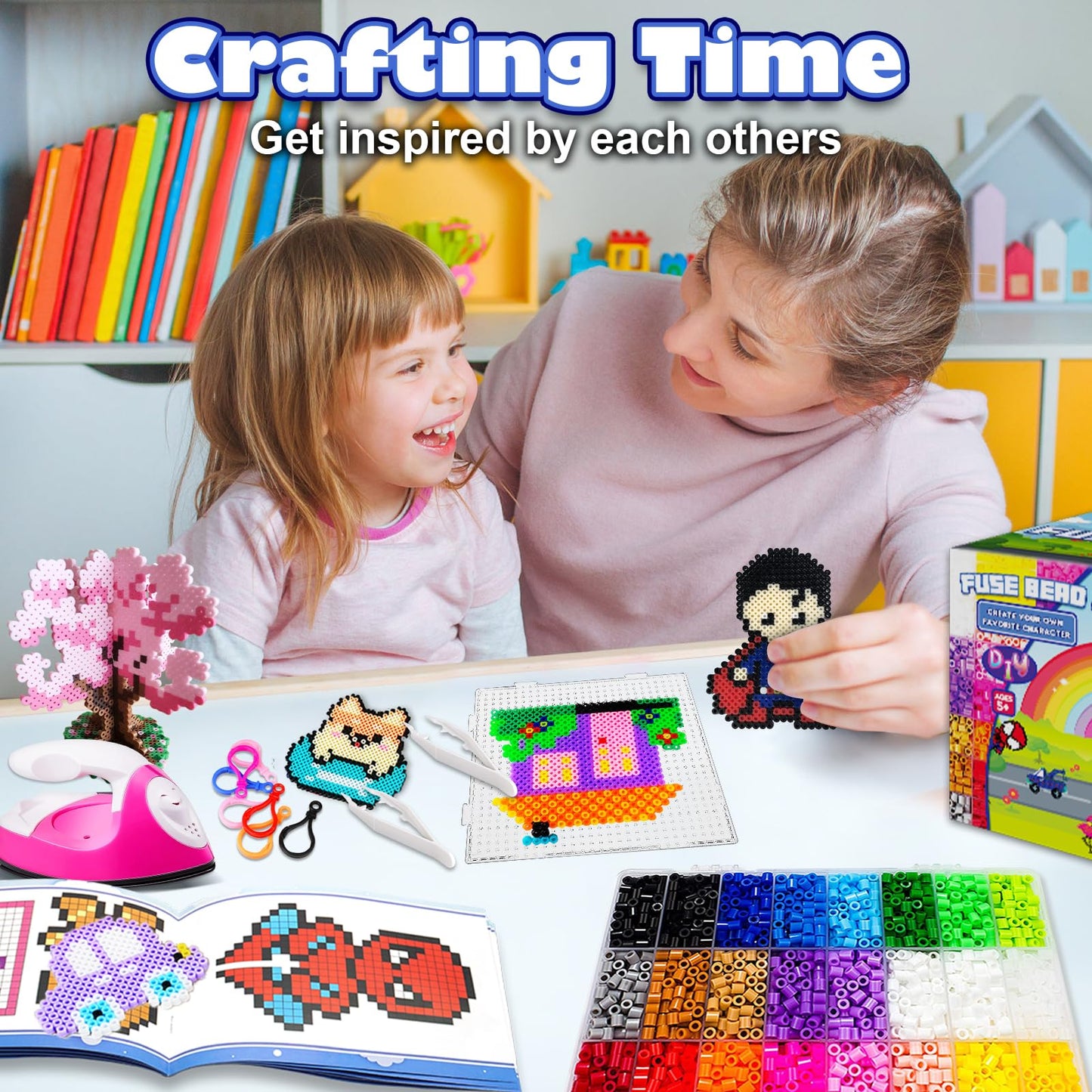 FUNZBO 5500 5mm Fuse Beads Kit - 24 Colors | 111 Patterns, Arts and Crafts for Girls and Boys, Kids Toys Set, Gifts for Kids, Teens and Adults Age 5+ Years Old