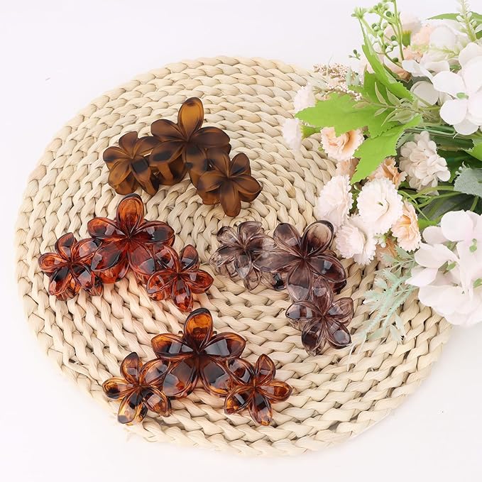 ANBALA 4Pcs Hair Claw Clips Flower Hair Clips French Jaw Clip Plumeria Flower Claw Clips for Women Girls (Leopard Print)