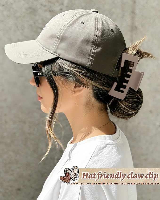 Hat-Friendly Claw Clips for Baseball Caps - 4 Pcs Trucker Hat Hair Clips for Women, Claw Clips for Thick Hair Hat Hairstyles, Gifts Hair Accessories