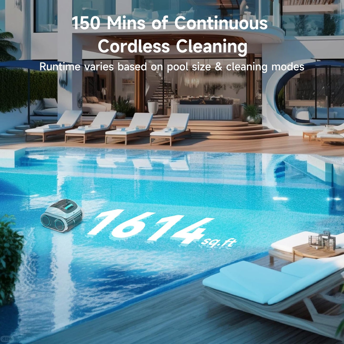 (2026 Upgrade) WYBOT C1 Pool Robot Vacuum for Inground Pools, 4-in-1 Cordless Robotic Pool Cleaner for Above Ground Pools up to 1,614 Sq.ft, Wall & Waterline Cleaning, 150-Min Runtime, APP Control