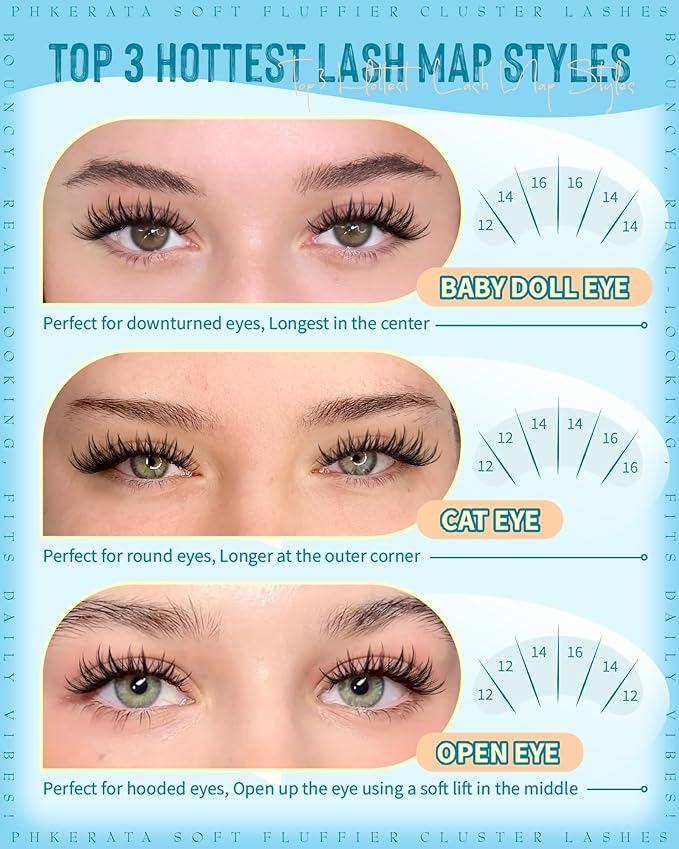 PHKERATA Manga Lash Clusters 12-14-16mm Wispy Natural Cluster Eyelash Extensions, 162Pcs Spiky Lashes Clusters C Curl Individual Lashes for DIY Eye Makeup