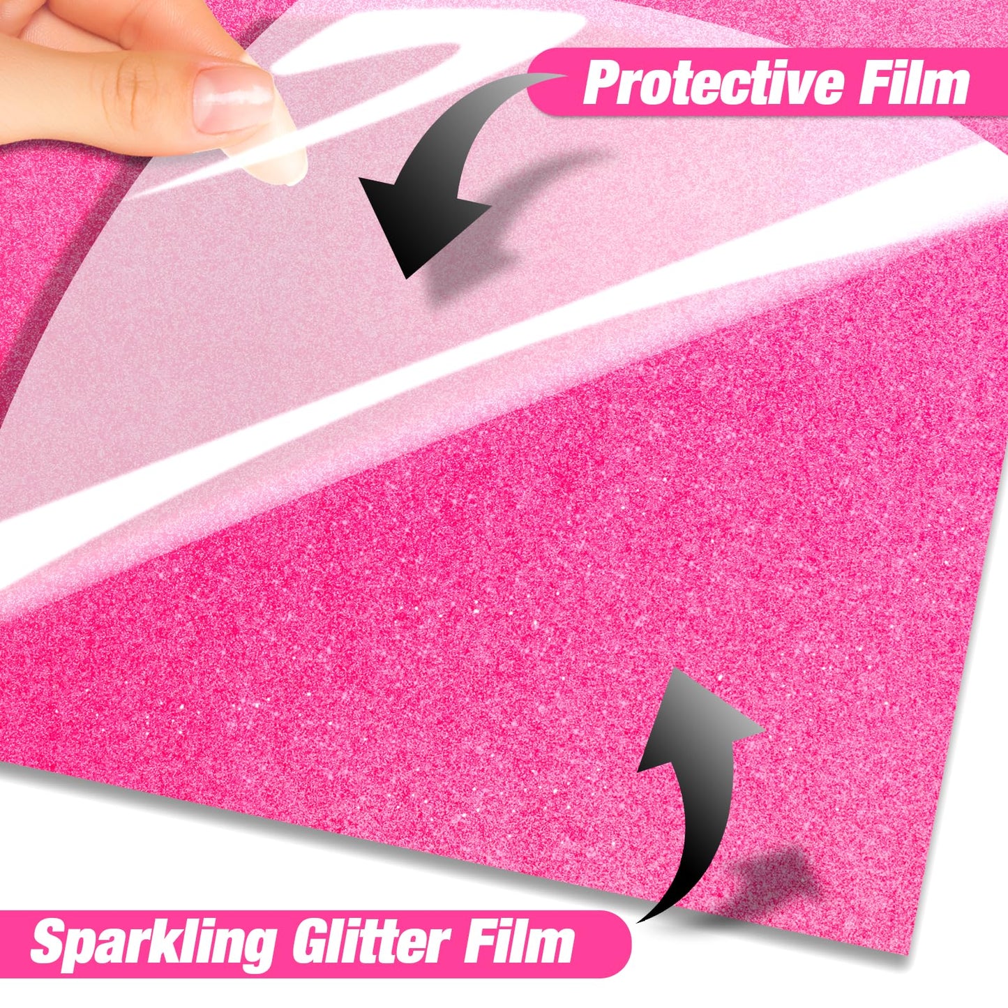 VinylRus Hot Pink Glitter HTV Heat Transfer Vinyl Roll - 12 x 10ft Pink Glitter HTV Vinyl for T-Shirt Clothing Bags, Iron on Vinyl for All Cutter Machines - Easy to Cut and Weed