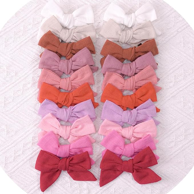 CÉLLOT 20 Pieces Girls Hair Bows Linen Fabric Bows Alligator Clips Hair Accessories for Little Girls Toddlers Kids and Teens(Pink)