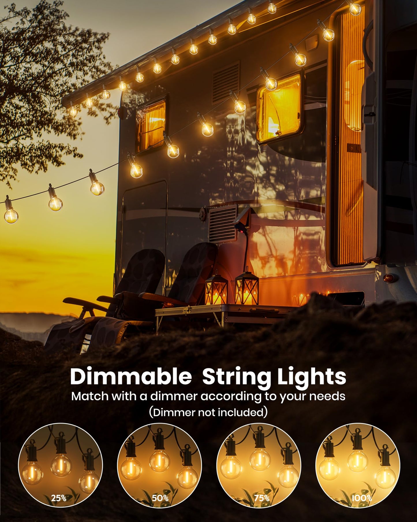 Brightown Outdoor String Lights 29 Feet G40 LED Patio Lights, Plug-in, 13 Plastic Edison Bulbs(1 Spare), Waterproof Connectable Hanging Light for Backyard Porch Balcony Party Decor, E12 Base, Black