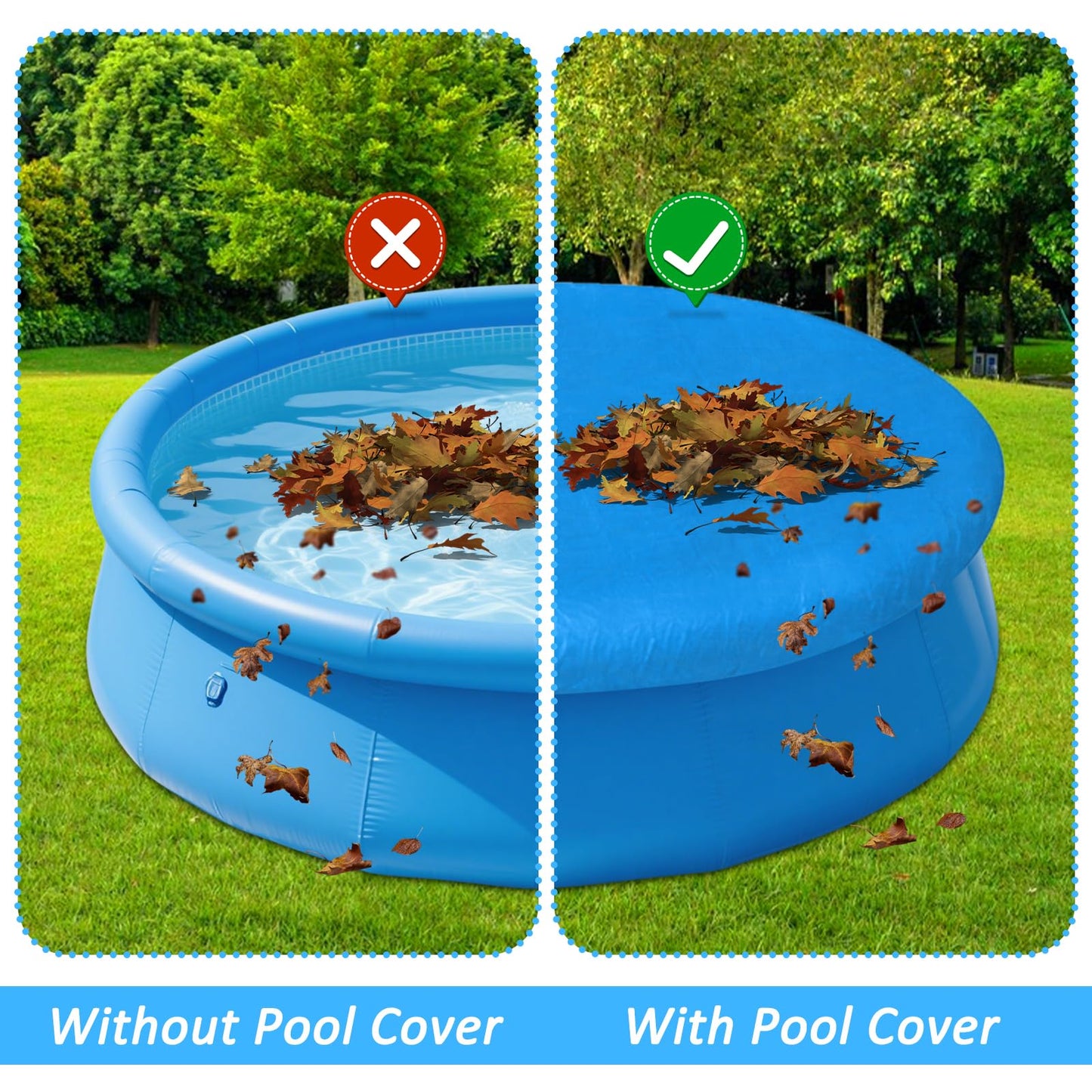 12FT Round Inflatable Above Ground Pool Cover Round Pool Cover with Drawstring Design for Easy Installation