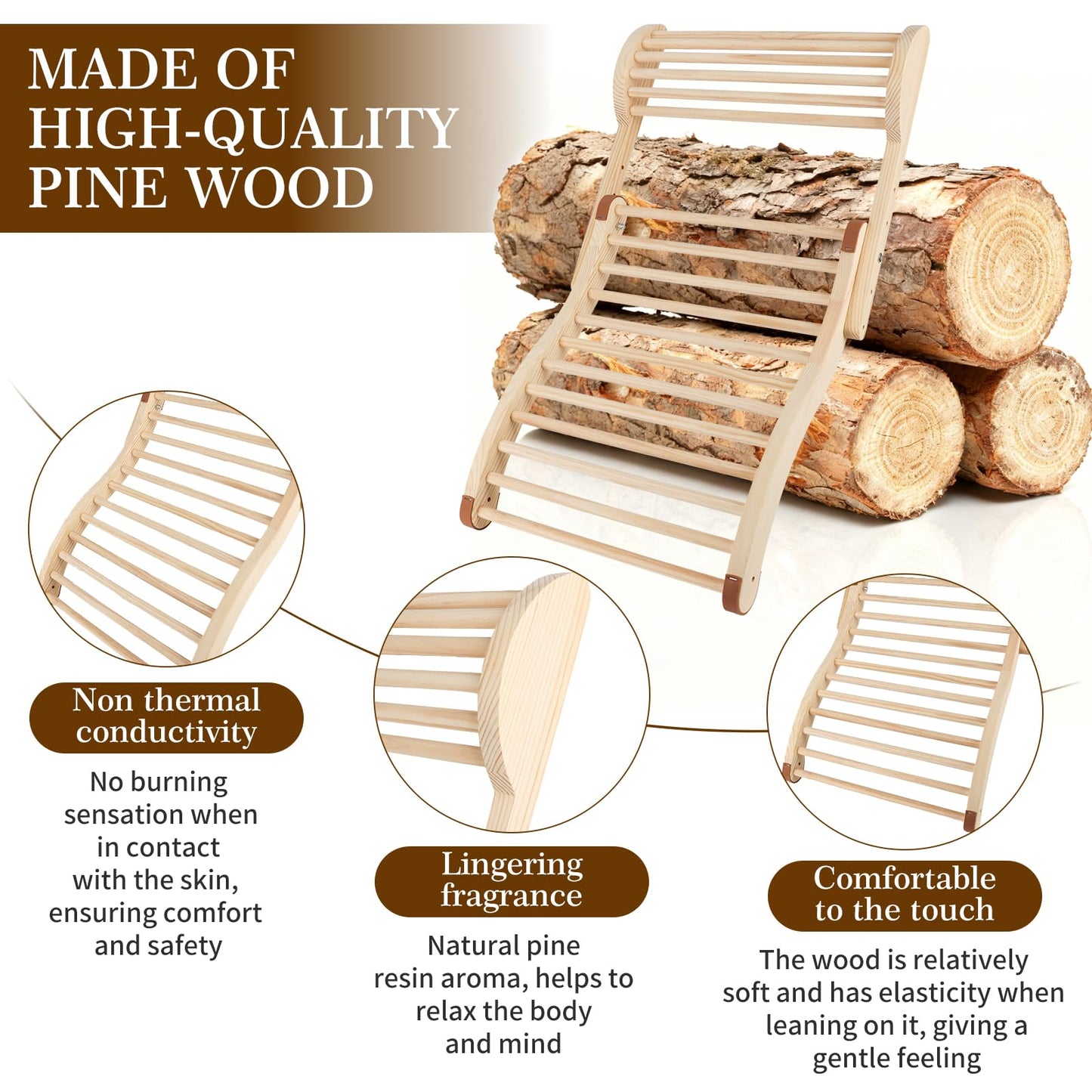 Sauna Backrest Infrared Sauna Backrest Accessories with Adjustable Pillow Wooden Slip-Resistant Non-Toxic Comfortable S-Shape Design Sauna Chair for Any Barrel or Infrared Sauna