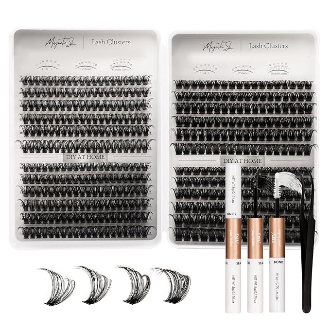Lash Clusters 564pcs Eyelashes Clusters Extensions Kit 11-20mm DIY Cluster Eyelash Extensions Lash Clusters Kit With Lash Bond and Seal Lash Tweezers-Spiky+60D+80D+100D+150D