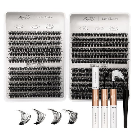 Lash Clusters 564pcs Eyelashes Clusters Extensions Kit 11-20mm DIY Cluster Eyelash Extensions Lash Clusters Kit With Lash Bond and Seal Lash Tweezers-Spiky+60D+80D+100D+150D