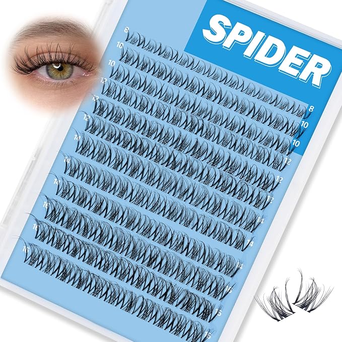 KevKev Spider Lash Clusters Breeze Wispy Eyelash Clusters 8-16MM Clear Thin Band Cluster Eyelash Extensions Mix Length Ultra-Light Natural Look Spider Lash Clusters DIY Lash at Home