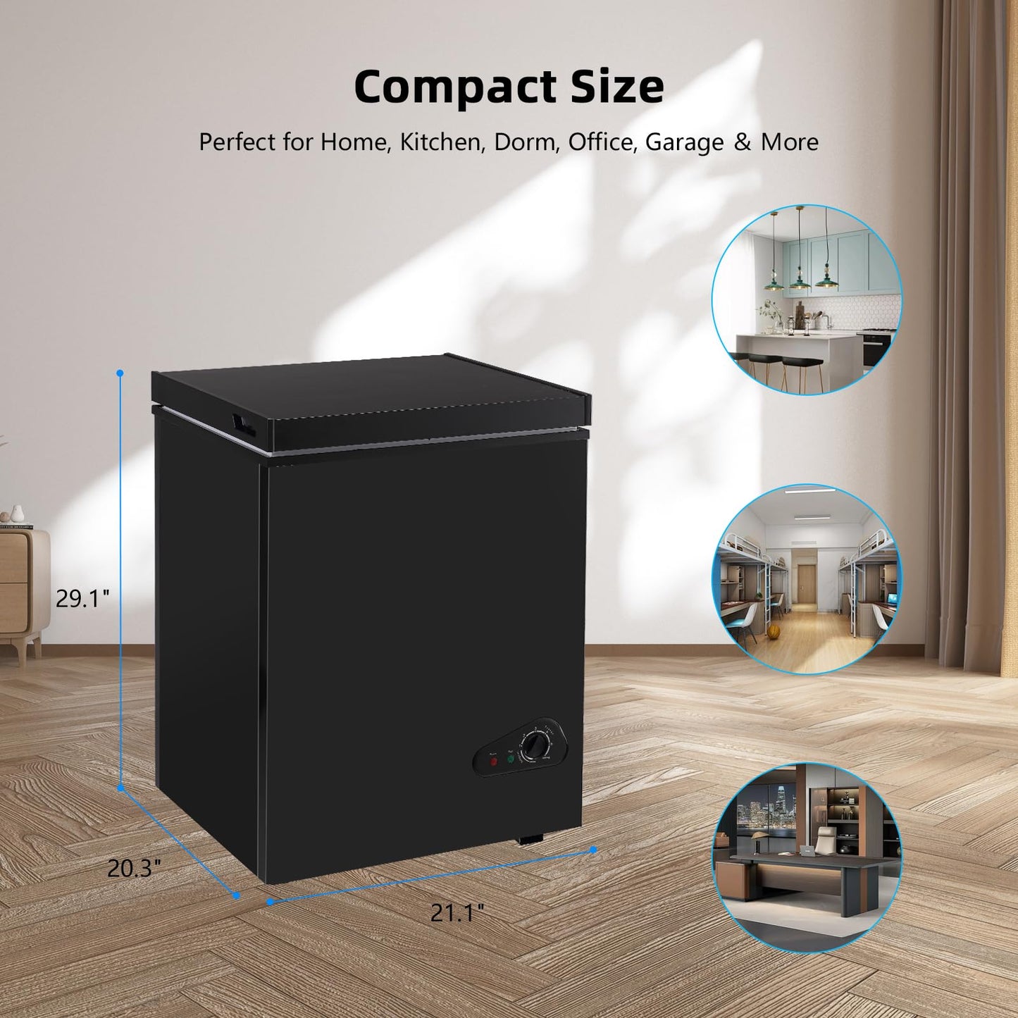 rosmena Deep Freezer 3.5 Cu.Ft, Chest Freezer with Removable Basket, Small Freezer with 6 Levels Adjustable Temperature, Quiet Mini Freezer for Home/Kitchen/Office/Garage/Bar (Black)