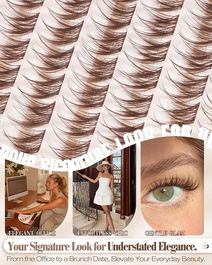 Brown Lash Clusters Kit 8-12MM Natural Cluster Eyelash Extensions Kit Wispy Cluster Lashes Dark Brown Individual Lashes C Curve Eyelash Clusters Short 144Pcs PestaÃÂ±as Postizas MarrÃÂ³n