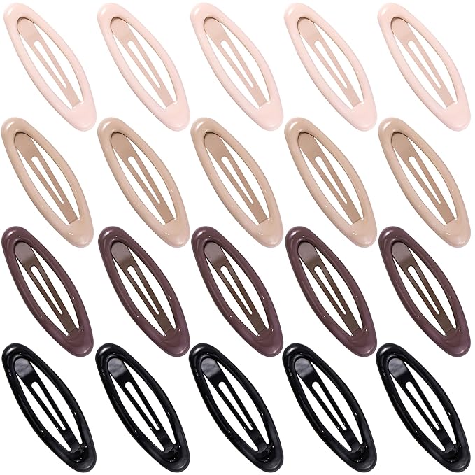 20PCS Oval Metal Snap Clips for Women No Slip Small Barrettes for Thin Fine Hair,Black Brown Beige