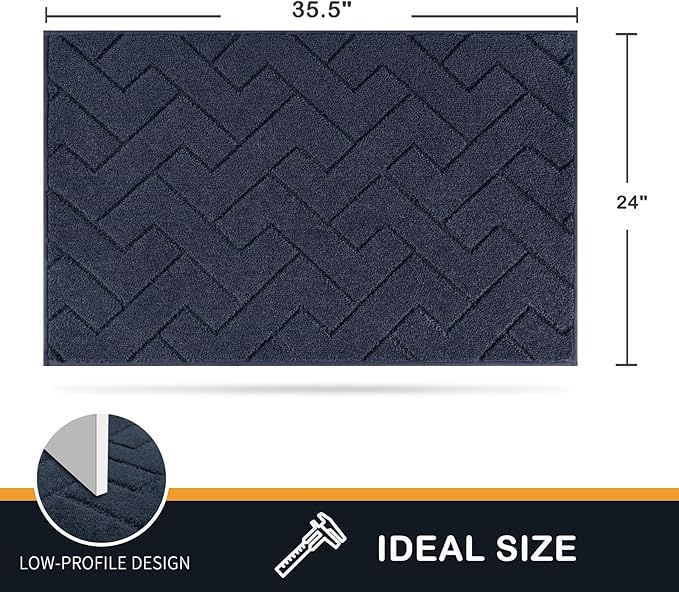 PURRUGS Dirt Trapping Door Mat 24" x 35.5", Non-Slip Machine Washable Entry Rug, Dog Doormat, Indoor Front Door Mat, Super Absorbent Entryway Rug for Muddy Shoes & Paws, Navy Blue